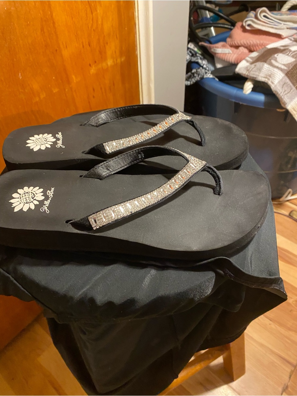 Yellow Box Black Rhinestone Strap Sandals - Picture 4 of 6